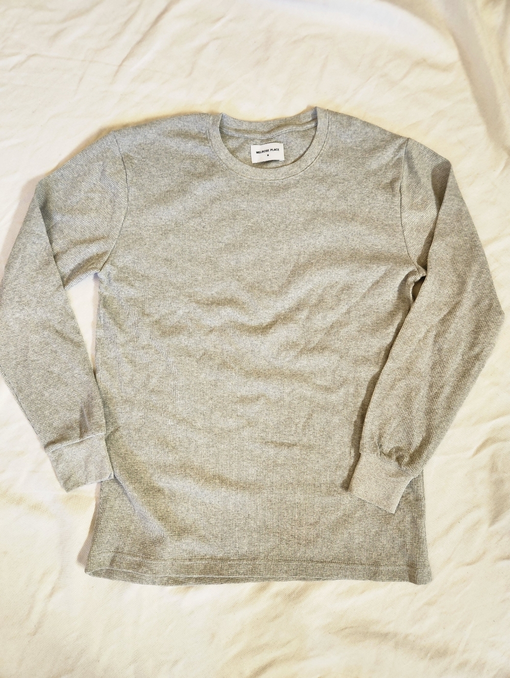 Melrose Place Waffle Knit Long Sleeve Top Size M Gray Casual Basic